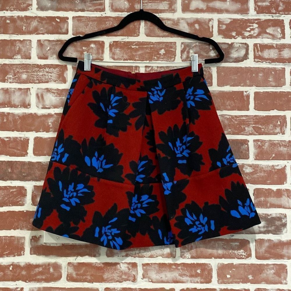 J. Crew Womens Casual Red Black Blue Floral Casual A Line Mini Skirt Pockets Sz